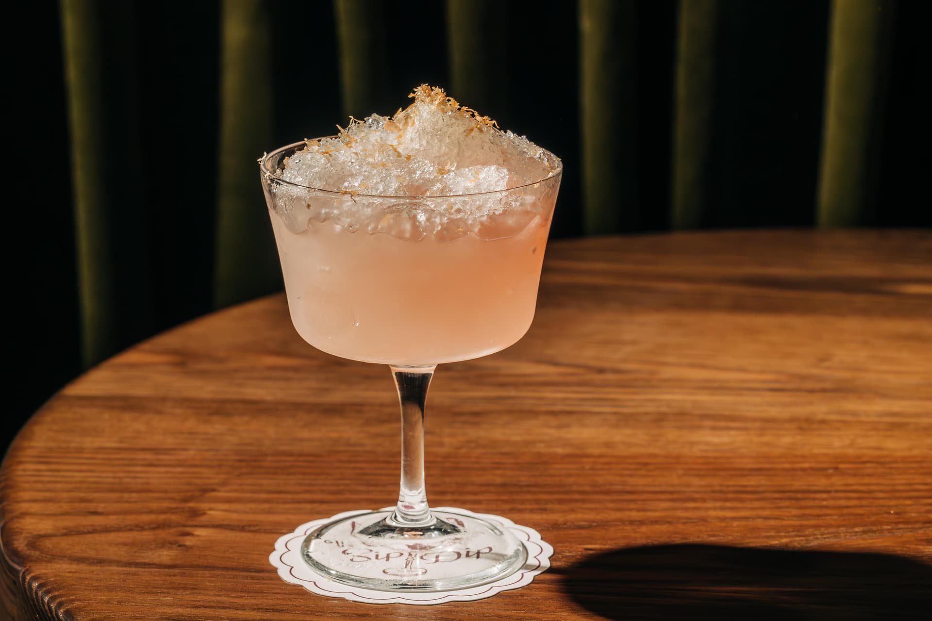 Close Up of Gus' Sip And Dip Clover Club Cocktail